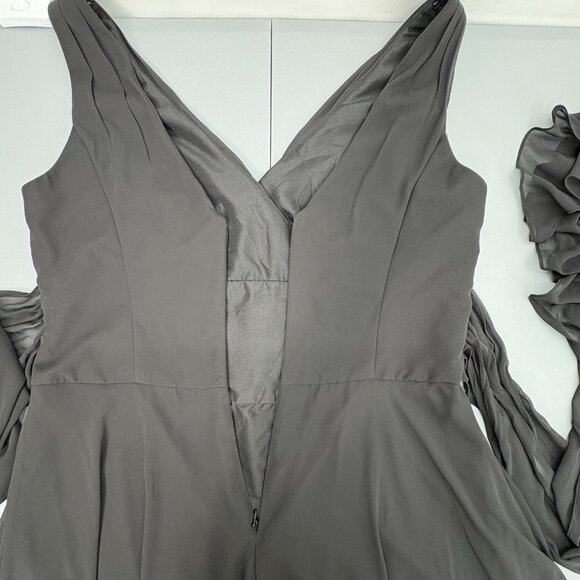 David’s Bridal Short Chiffon Tank Dress Faux Wrap Sash Cocktail Black Womens 12 - Picture 4 of 9